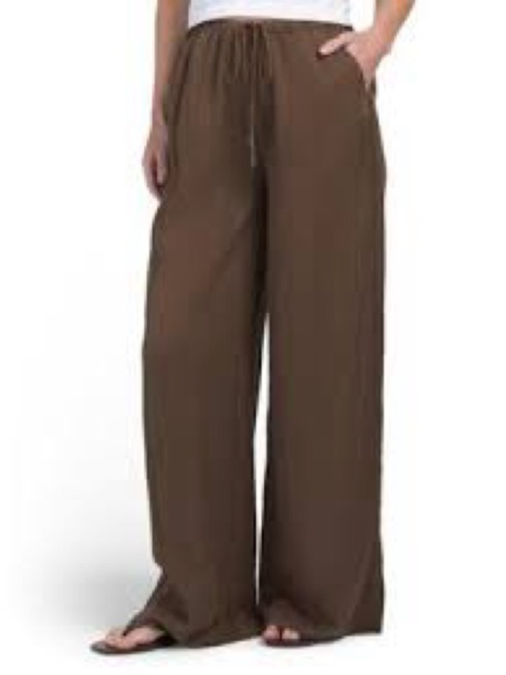 Calypso St Barth Wide Leg Women’s Pull On Drawstring Brown Flowy Pants Small